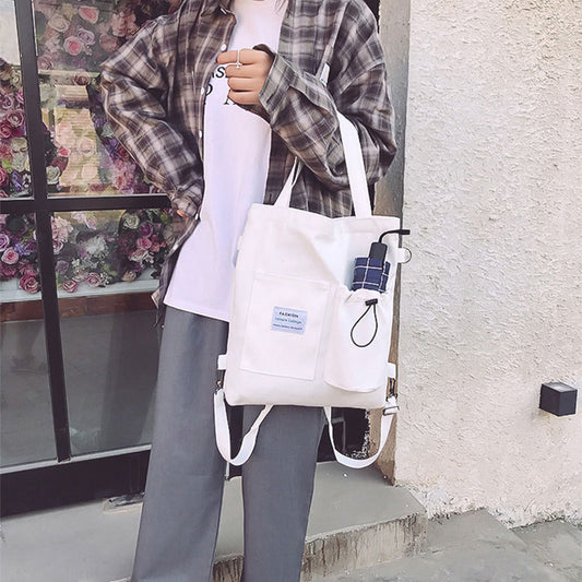 Harajuku Style Canvas Backpack – Multi-Pocket School & Shoulder Bag for Women