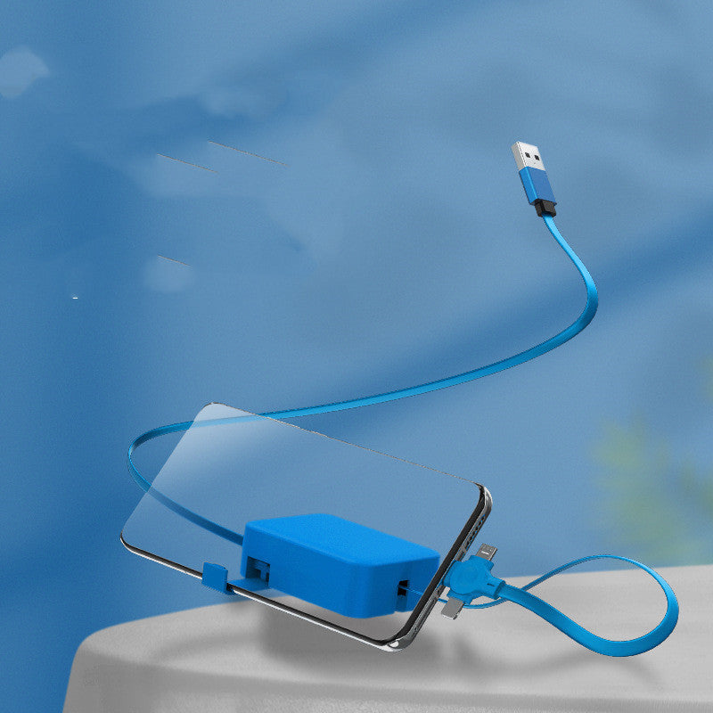 4-in-1 Retractable USB Charging Cable – Macaron Design with Type-C, Micro, Lightning, Phone Stand & Storage Box