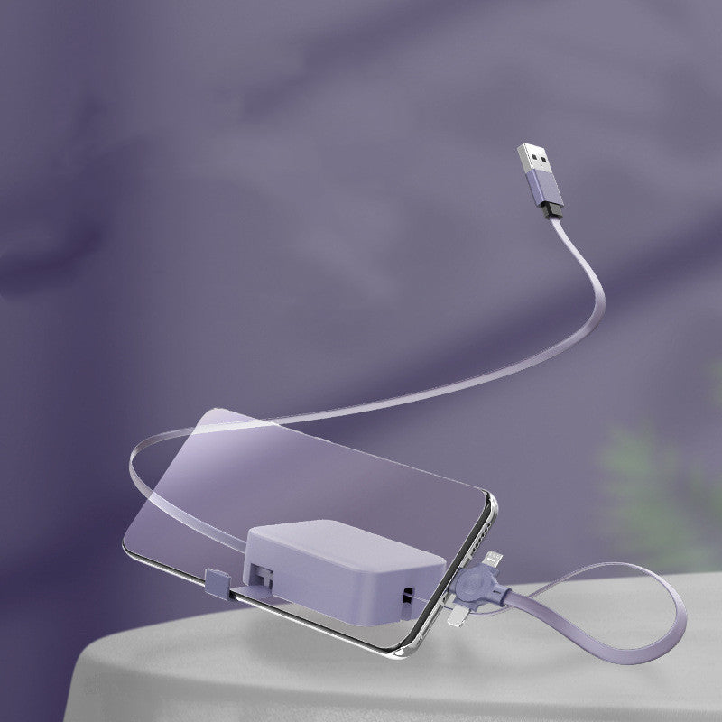 4-in-1 Retractable USB Charging Cable – Macaron Design with Type-C, Micro, Lightning, Phone Stand & Storage Box