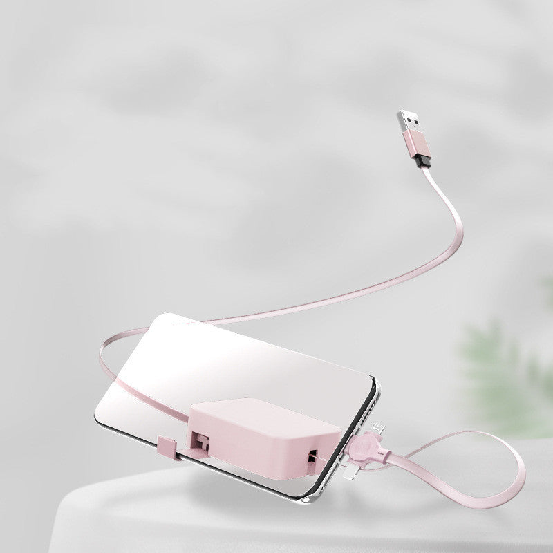 4-in-1 Retractable USB Charging Cable – Macaron Design with Type-C, Micro, Lightning, Phone Stand & Storage Box