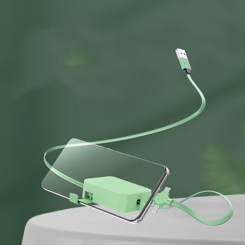 4-in-1 Retractable USB Charging Cable – Macaron Design with Type-C, Micro, Lightning, Phone Stand & Storage Box