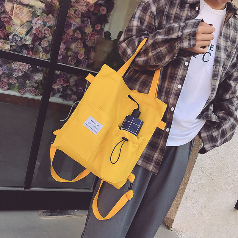 Harajuku Style Canvas Backpack – Multi-Pocket School & Shoulder Bag for Women