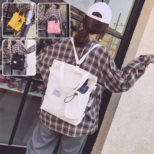 Harajuku Style Canvas Backpack – Multi-Pocket School & Shoulder Bag for Women