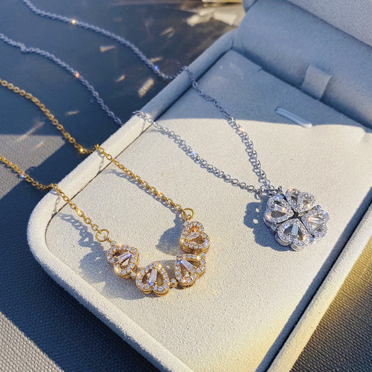 Magnetic Heart to Clover Pendant Necklace – Romantic Folding Design