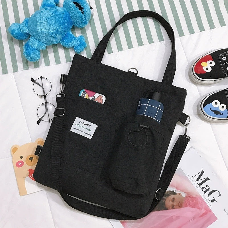 Harajuku Style Canvas Backpack – Multi-Pocket School & Shoulder Bag for Women