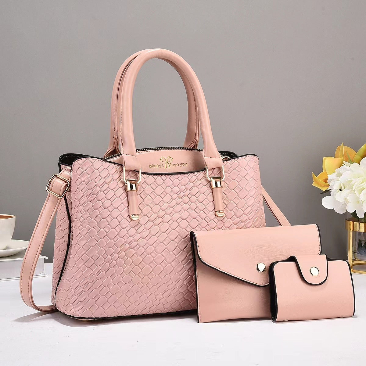 Elegant Woven Texture 3-Piece Shoulder Bag Set – Large Capacity & Stylish Combo