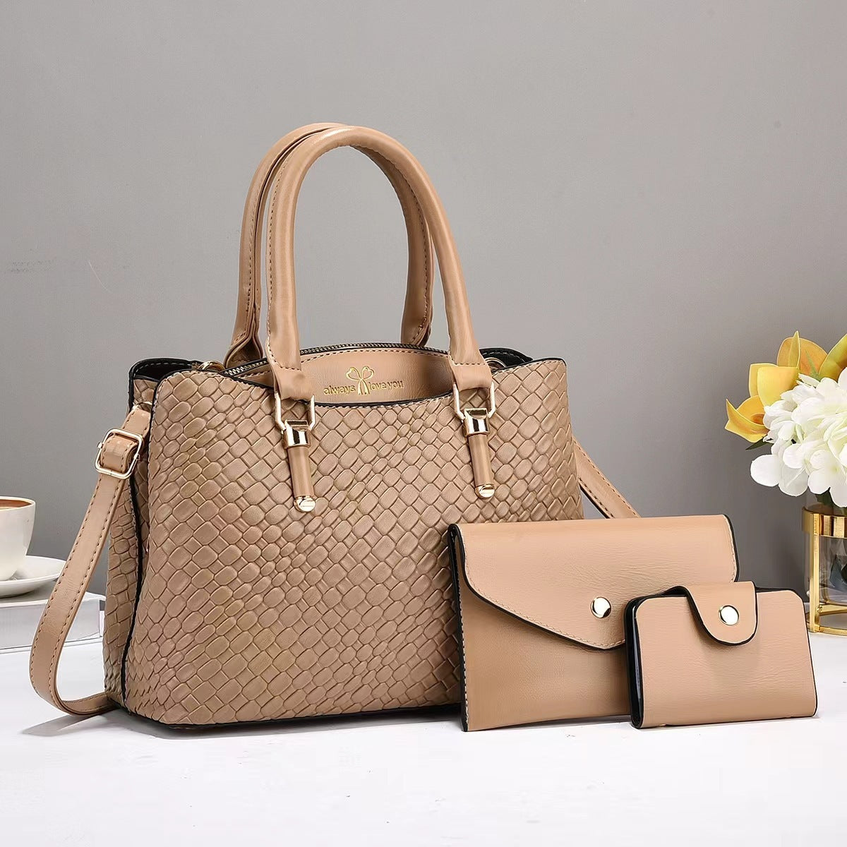 Elegant Woven Texture 3-Piece Shoulder Bag Set – Large Capacity & Stylish Combo