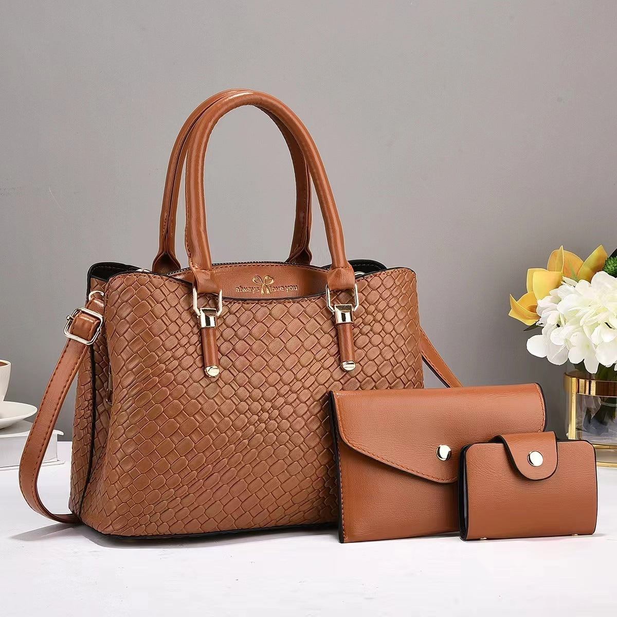 Elegant Woven Texture 3-Piece Shoulder Bag Set – Large Capacity & Stylish Combo