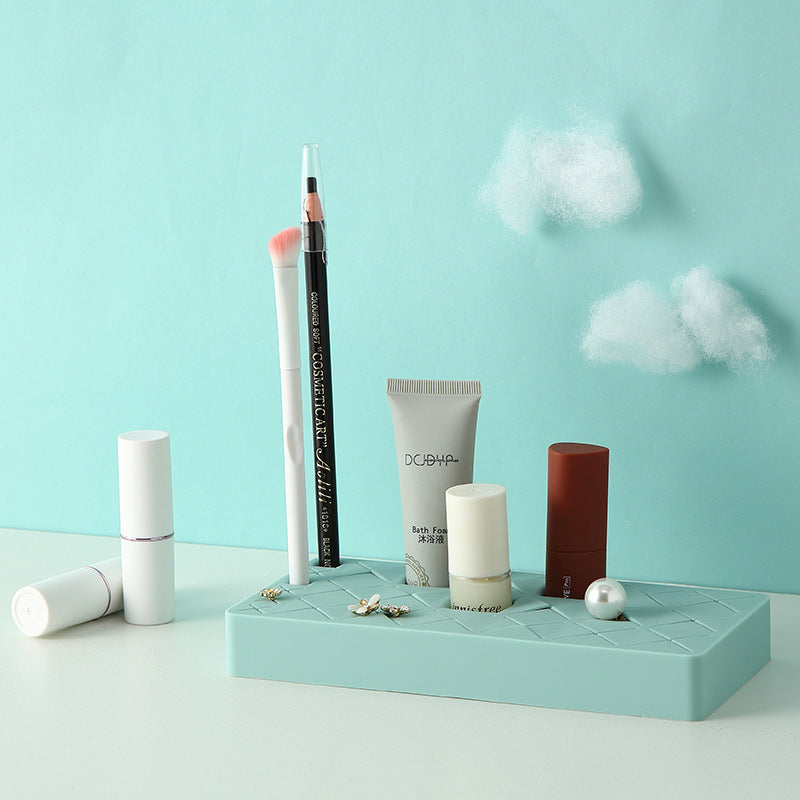 Silicone Lipstick Holder Organizer – Compact Makeup Rack for Vanity & Desk Storage