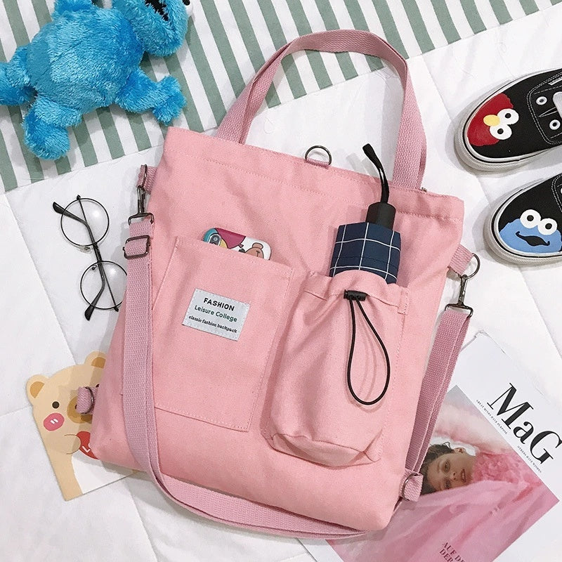 Harajuku Style Canvas Backpack – Multi-Pocket School & Shoulder Bag for Women