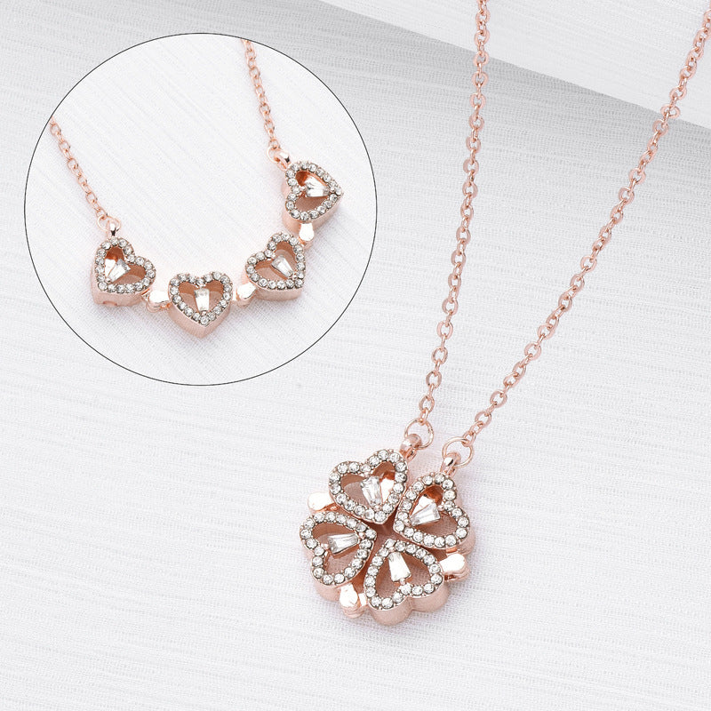 Magnetic Heart to Clover Pendant Necklace – Romantic Folding Design