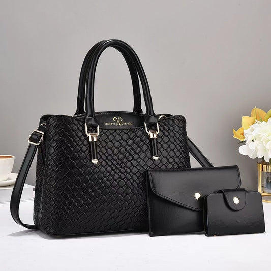 Elegant Woven Texture 3-Piece Shoulder Bag Set – Large Capacity & Stylish Combo