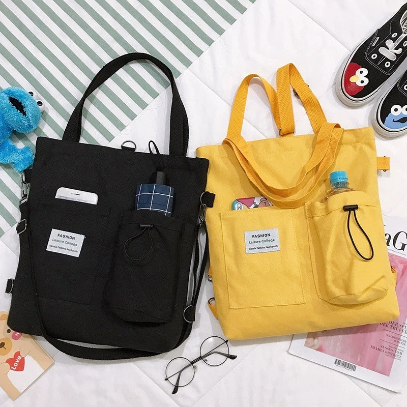 Harajuku Style Canvas Backpack – Multi-Pocket School & Shoulder Bag for Women