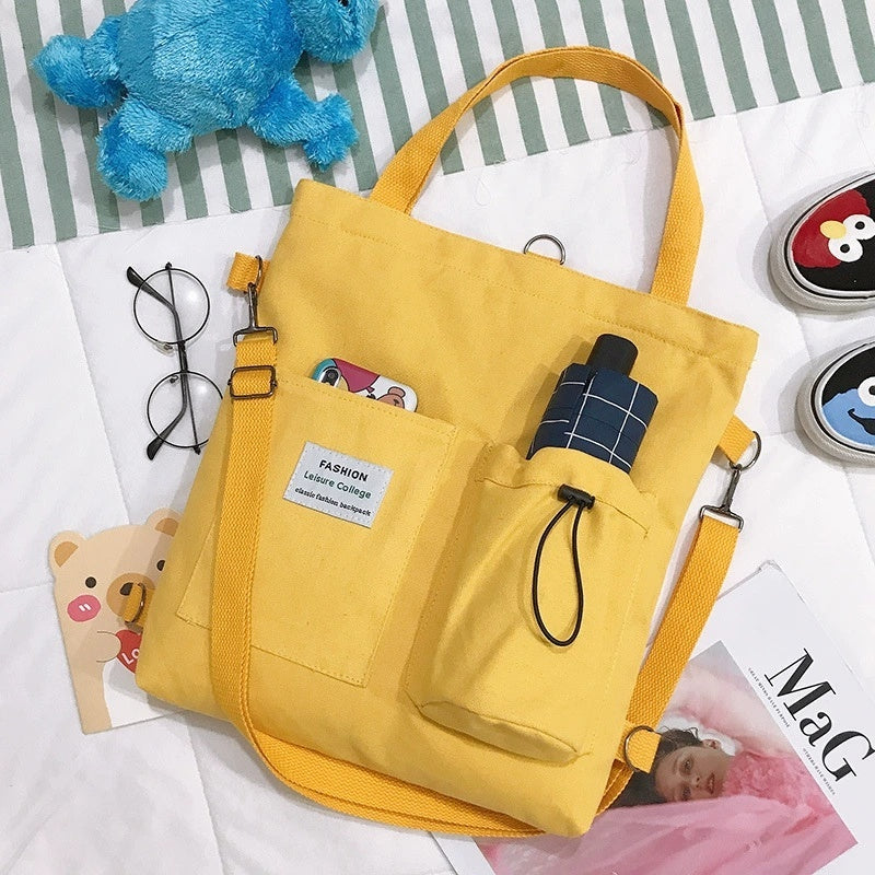 Harajuku Style Canvas Backpack – Multi-Pocket School & Shoulder Bag for Women