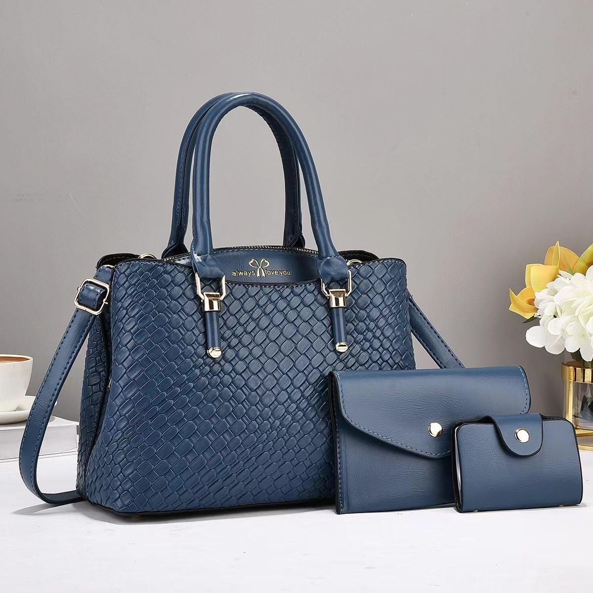 Elegant Woven Texture 3-Piece Shoulder Bag Set – Large Capacity & Stylish Combo