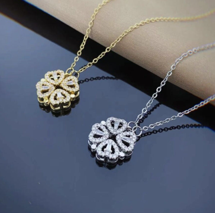 Magnetic Heart to Clover Pendant Necklace – Romantic Folding Design