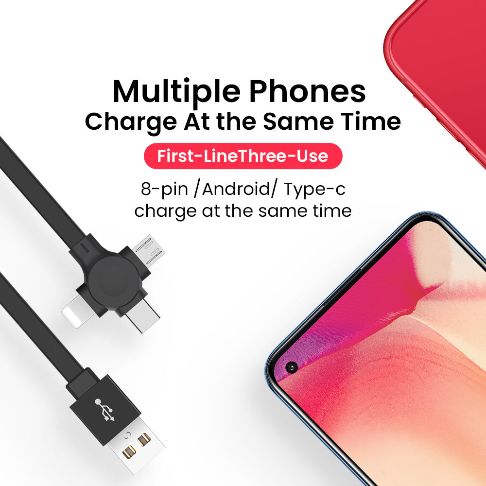4-in-1 Retractable USB Charging Cable – Macaron Design with Type-C, Micro, Lightning, Phone Stand & Storage Box