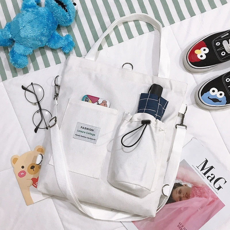 Harajuku Style Canvas Backpack – Multi-Pocket School & Shoulder Bag for Women